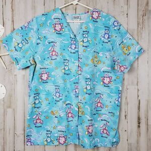 Simply Basic Button-Down Scrub Shirt Blue Size Large